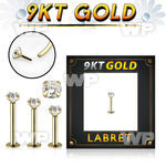 i9b4g 9kt gold labret stud 16g threadless press fit top cz