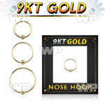 i9x54 9kt gold fixed bead nose ring with 2mm ball