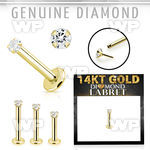 ib418 14k gold labret 1.5mm prong set round diamond