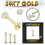 ib4g3a 14k gold labret 3mm prong set star cubic zirconia cz stone