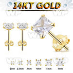 igv one pair 14kt gold ear studs square claw cz