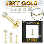 iib4g 18kt gold threadless press fit labret stud 16g cz