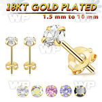 imagj one pair real 18kt gold finish silver ear studs cz