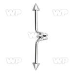 inccn5 316l steel industrial twister barbell, 14g w 5mm cones
