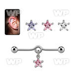 inddzs6 steel industrial loop barbell w a dangling star cz 