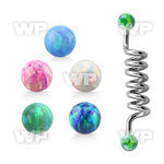 indop5 316l steel industrial coil barbell w synthetic opal ball
