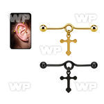 indtd10 anodized steel industrial loop barbell w dangling cross