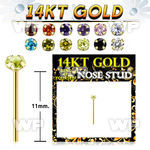 ingjks 14kt gold fishtail straight nose stud colored cz