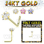 iu33aje 14kt gold l shaped nose pin 22g star colour cz