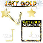 iu33r 14kt gold l shaped nose pin 22g plain star top