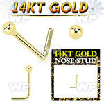 iu34e 14kt gold l shaped nose pin 22g a plain ball top