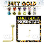 iu36gje 14kt gold l shaped nose pin colored cz