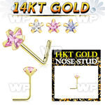 iu3g3je 14kt gold l shaped nose pin 22g star cz
