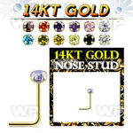 iu3gjks 14kt gold l shaped nose pin colored cz