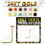 iu3vje 14kt gold l shaped nose pin square colored cz