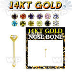 iu4gje 14kt gold nose bone 2mm round prong set cz stone nose piercing