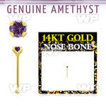iu4iwe 14kt gold nose bone 2mm prong set genuine amethyst stone nose piercing