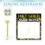 iu4iwt 14kt gold nose bone 2mm prong set genuine aquamarine sto nose piercing