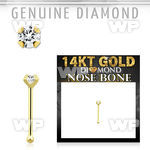 ium14k genuine diamond 14k gold nose bone 2mm prong set round diamond