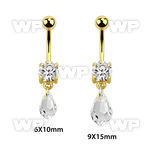 j12lep gold ion plated steel navel bananabell cz drop