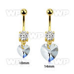 j12les gold ion plated steel navel bananabell cz heart