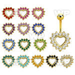 j12lpt ion plated 316l steel belly ring lower big crystal heart belly piercing