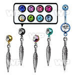 j12stz ion plated steel belly ring l dangling small feather belly piercing