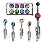 j12ys0 ion plated steel belly ring l dangling feather length belly piercing