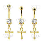 j1igly9 gold ion plated steel navel bananabell cz ankh