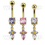 j1igset gold plated steel belly ring w dangling cross formed by belly piercing