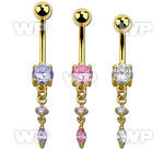 j1igskk gold plated steel belly ring w dangling prong set small belly piercing