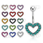j61099 implant grade steel belly ring crystal studded heart
