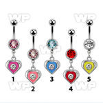j610pt steel belly ring w dangling painted heartsingle crystal belly piercing