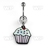 j610sy steel belly ring w dangling painted cupcake design length belly piercing