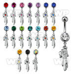 j610y0 steel belly ring w dangling parrot s head designcrystal belly piercing