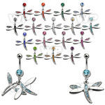 j611i6 steel belly ring w dangling dragonfly crystals length 10m belly piercing