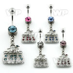 j614i6k steel belly ring w dangling h bag design crystals length belly piercing