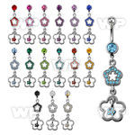 j616d1 steel belly ring w dangling two linked flower designs cry belly piercing