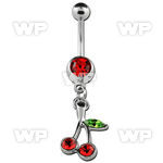 j616xep steel belly ring w dangling tiny crystal cherry design belly piercing