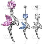 j61gepz steel belly ring w dangling dangling fairy design cz belly piercing