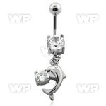 j61glf steel belly ring w dangling small dangling dolphin round belly piercing