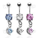 j61gt steel belly ring w dangling moonround cz stone length 10m belly piercing