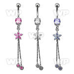 j61gy0 implent grade surgical steel belly ring 5mm ball flower w chain cz ball