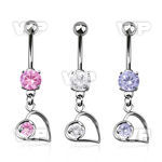 j61gyy steel belly ring w dangling lying heart shape round cz belly piercing