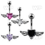 j61gzte steel belly ring w 8mm prong set lower cz stone wings len belly piercing