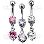 j61gztz steel belly ring w dangling twin prong set 10mm cz stone belly piercing