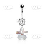 j61le9 steel belly ring w dangling flower shaped crystal belly piercing