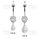 j61lep steel belly ring w dangling tear drop shaped crystal belly piercing