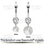 j61let steel belly ring w dangling round swarovski crystal belly piercing