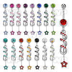 j61lpe 316l steel belly ring w a dangling coil w a small star belly piercing
